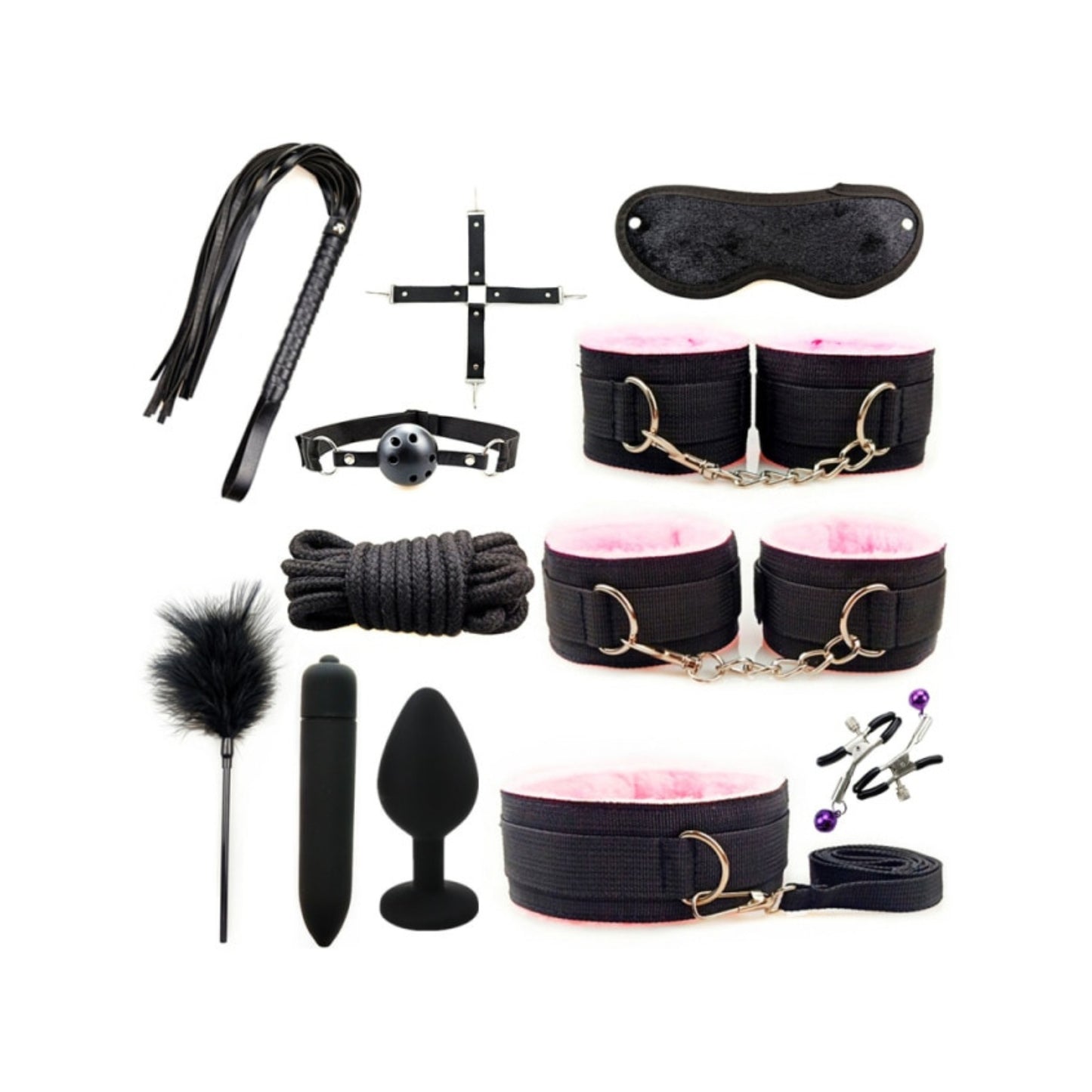 EXPLORE is the 12 piece all you need bondage kit.